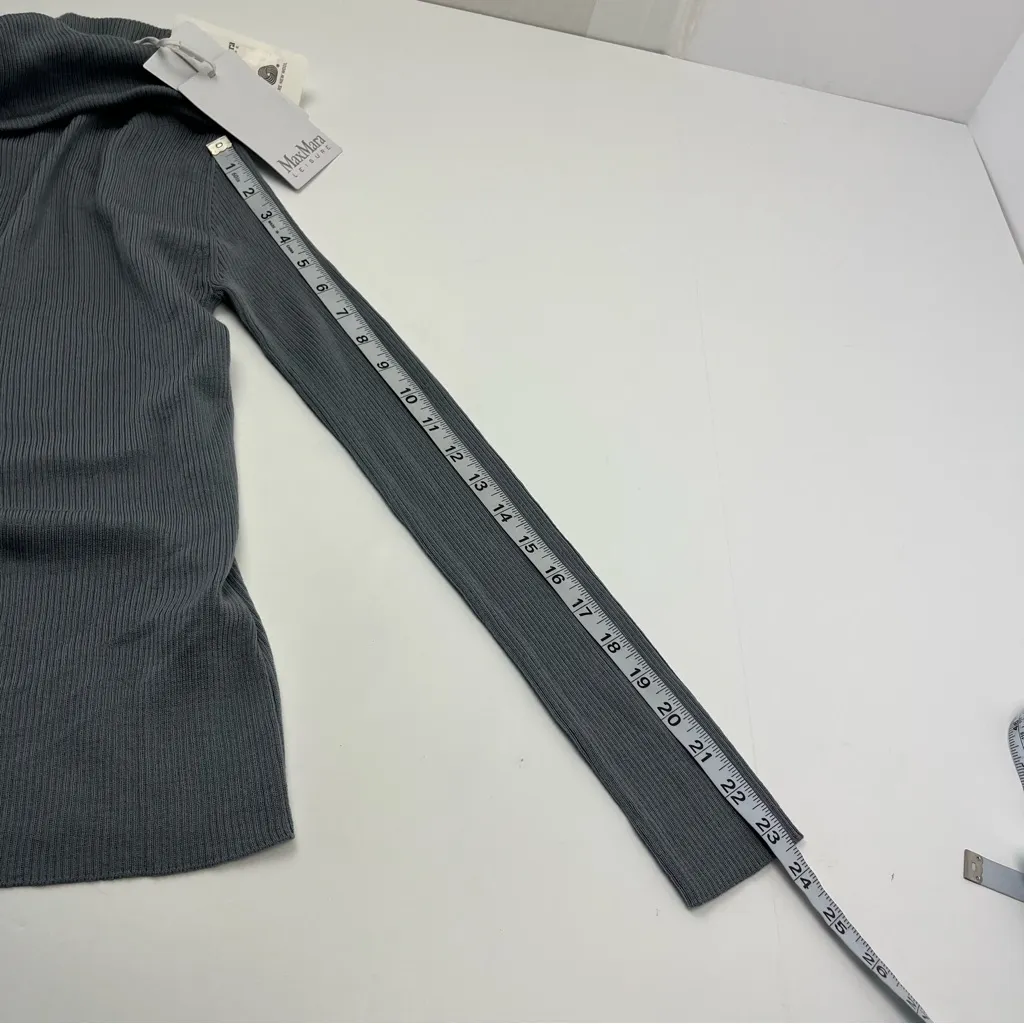 MaxMara‎ Leisure Lorena Off the Shoulder Ribbed Wool Sweater SZ XS Grey Gray NEW - Image 16