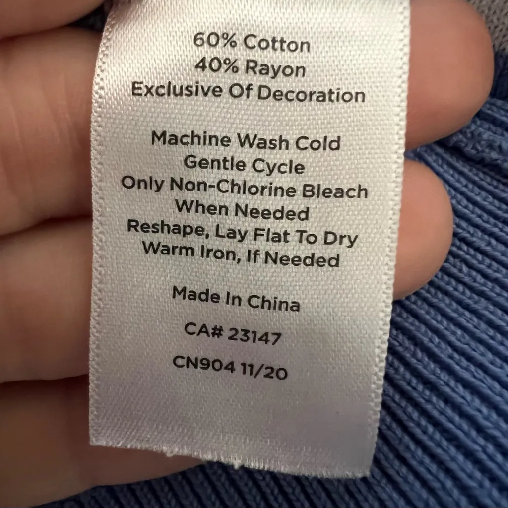 Talbots Blue Striped Embroidered Bee Sweater Top Womens Sz M Preppy 3/4 Sleeve - Image 5