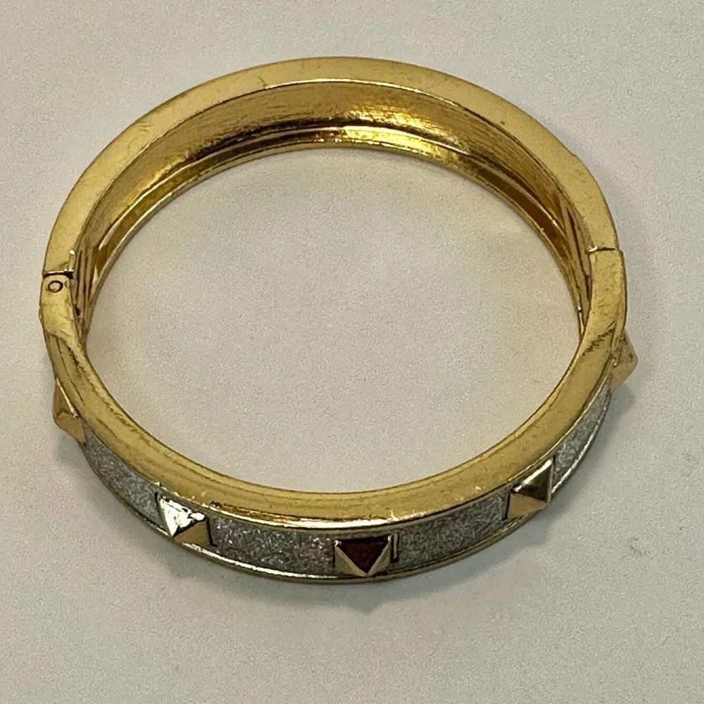 Silver and gold tone spiked bangle bracelet - Image 8