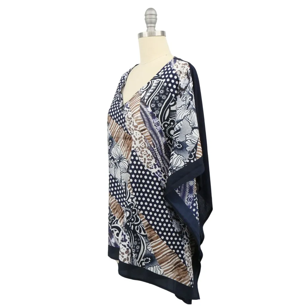 NWT Chicos Animal Geo Print V-neck Paula Poncho Top Navy Blue S/M - Image 2