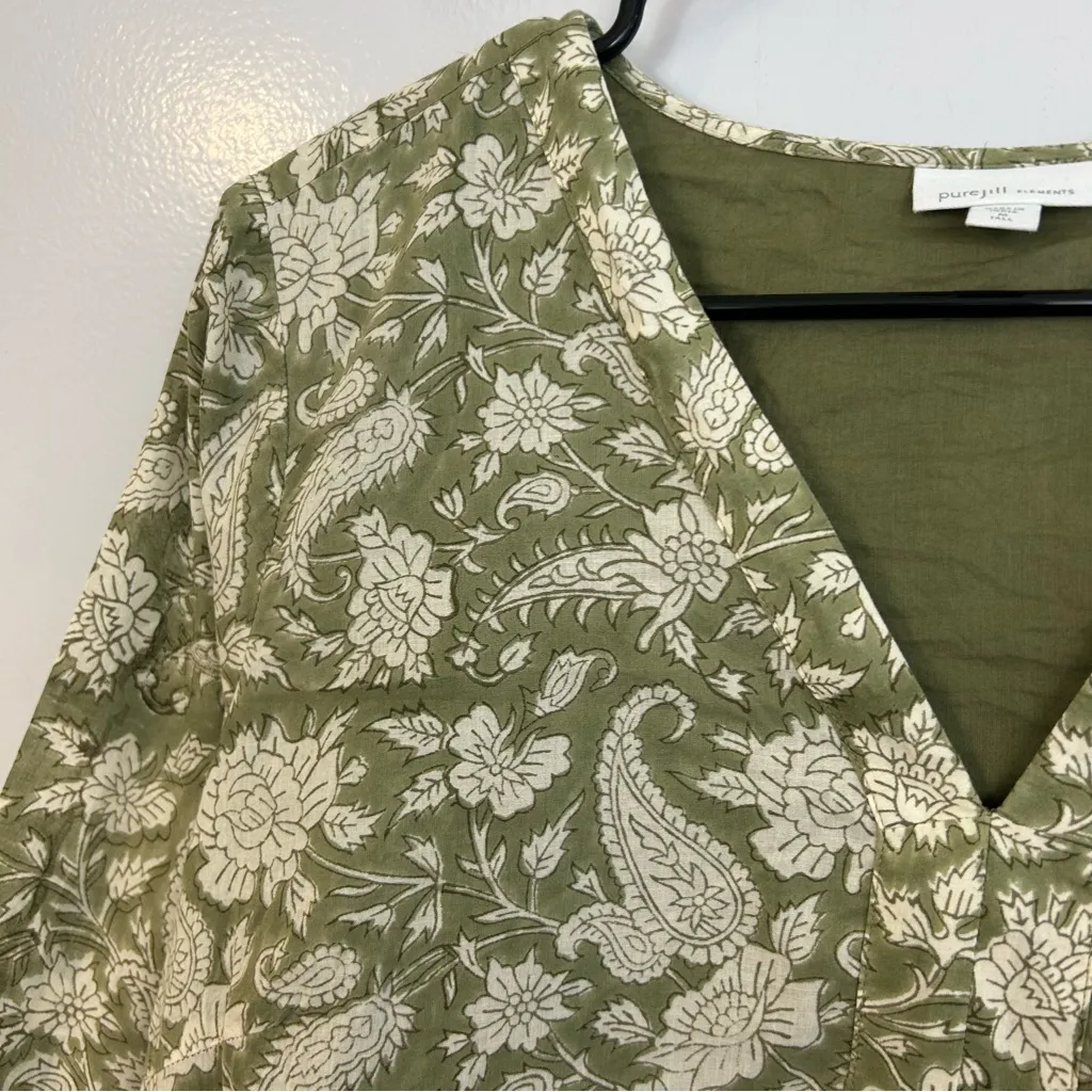 J.Jill Lightweight Sage Green Floral/Paisley Tiered 100% Cotton Dress Medium - Image 6