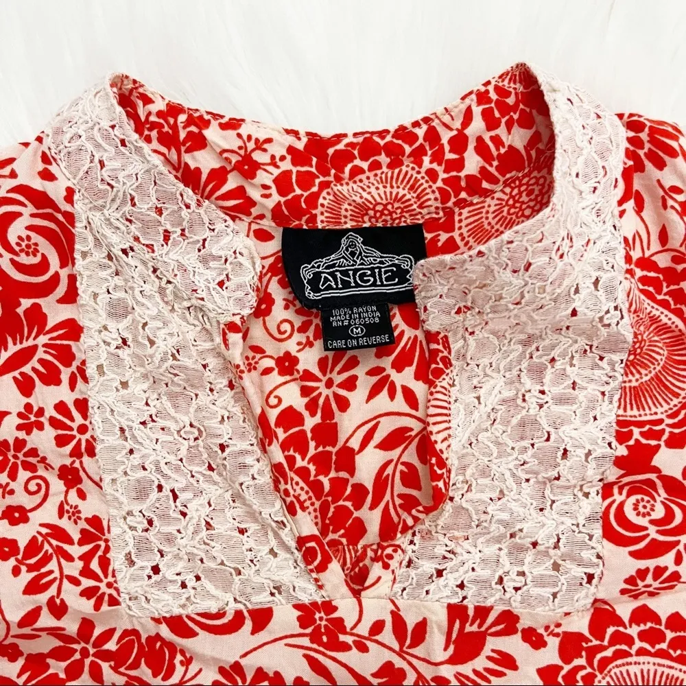 Angie Red Floral 3/4 sleeve top - Image 4