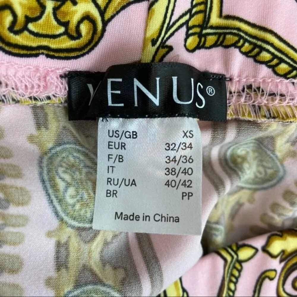 Venus Pink & Gold Print Asymmetric Hem Full A Line Skirt XS - Image 5