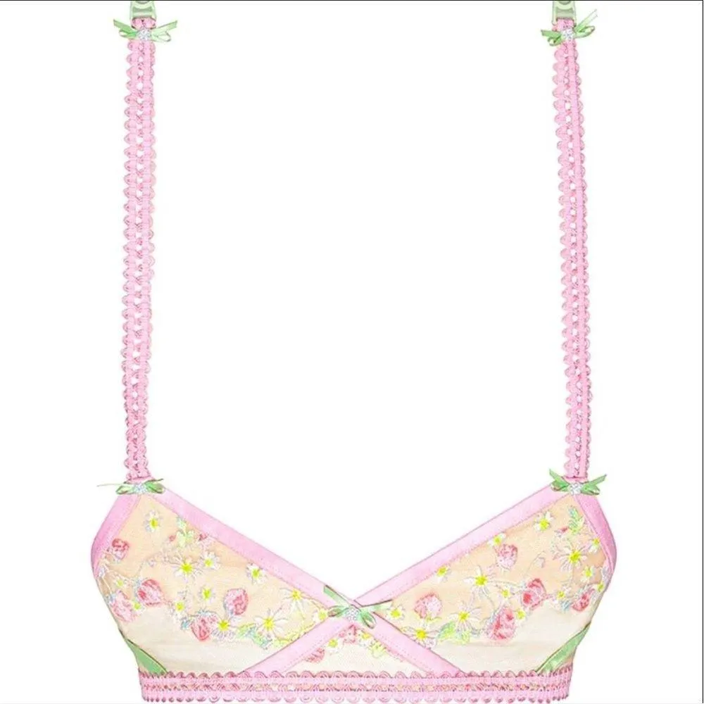 For Love and Lemons Tutti Fruiti Shimmer Pink Green Floral Garter Belt Small NWT - Image 3