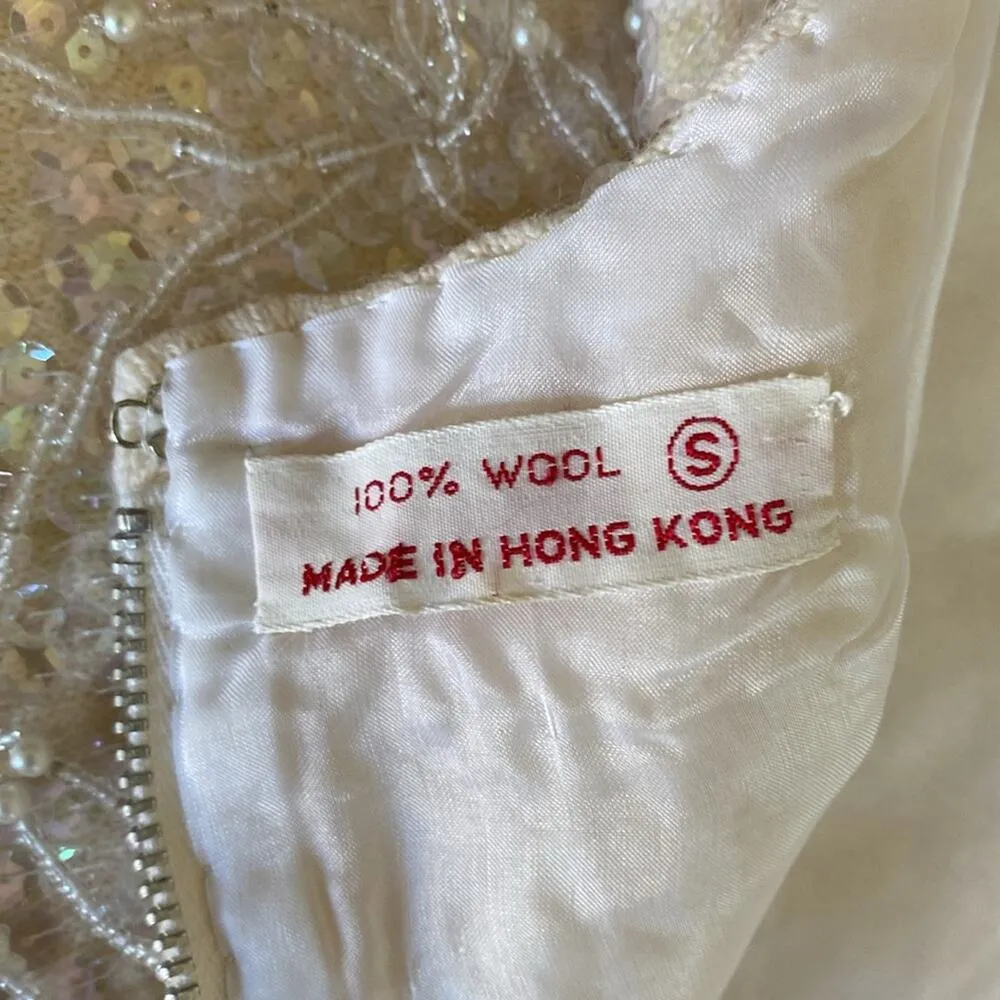 VINTAGE Cropped Sweater Womens Sz Small Cream Sequin Hollywood Glam White - Image 10