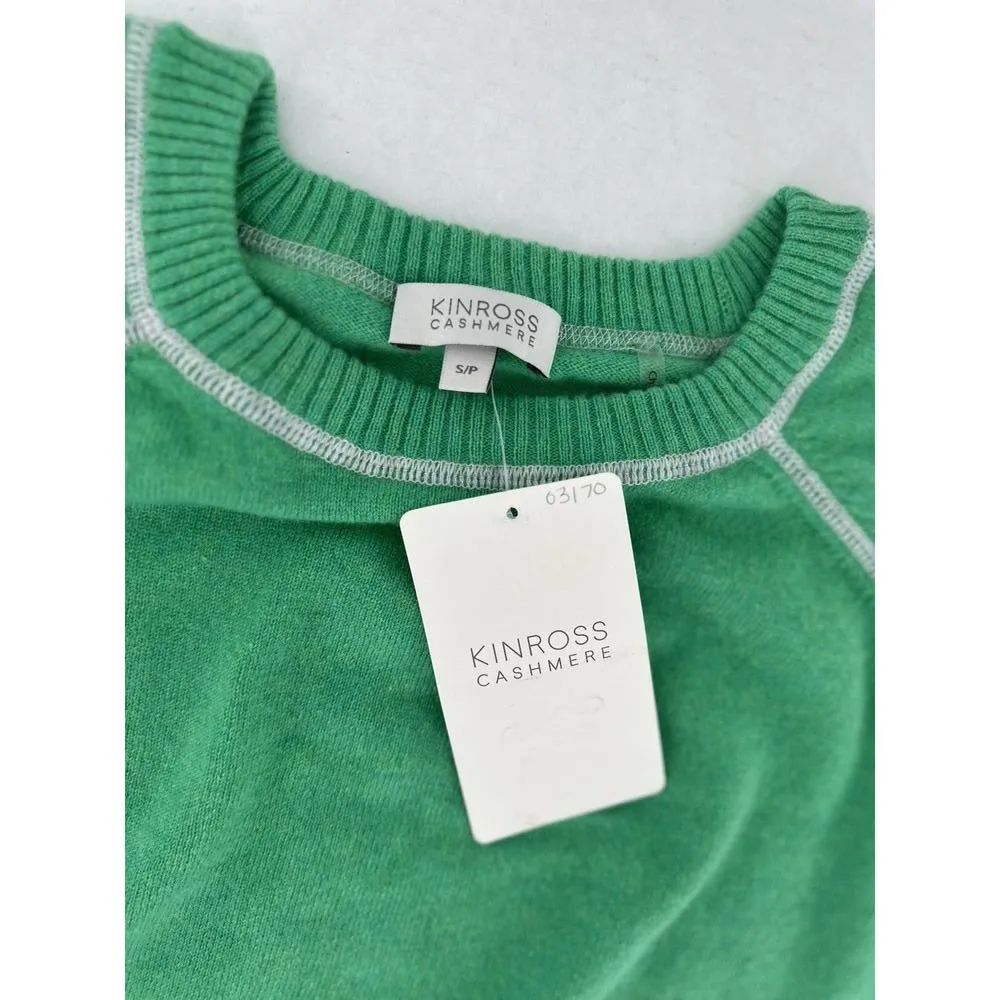 Kinross Cashmere Sweater Sz S 2 Ply Coverstitch Zip Sweatshirt Green Preppy $425 - Image 7