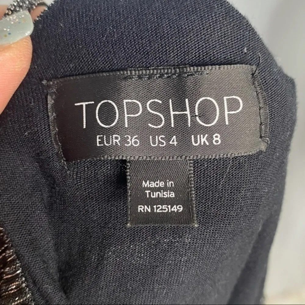 Topshop Black Silver Racerback Tank Top Shimmer Loose Fit Fully Lined Size 4 - Image 7