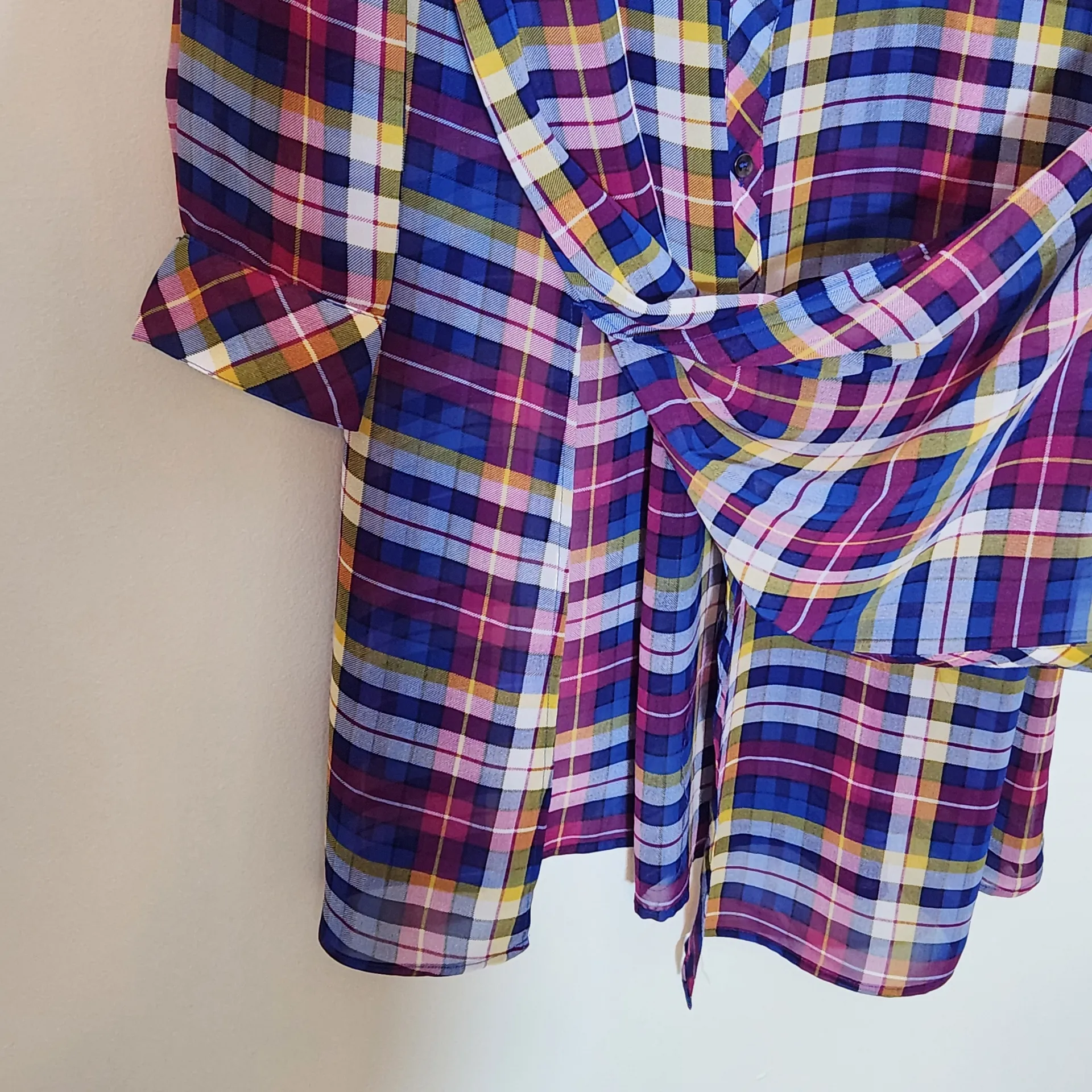 Catherines Blue and Pink Plaid Sheer Button-Down Tunic Size 1X Sheer Plaid Tunic - Image 6