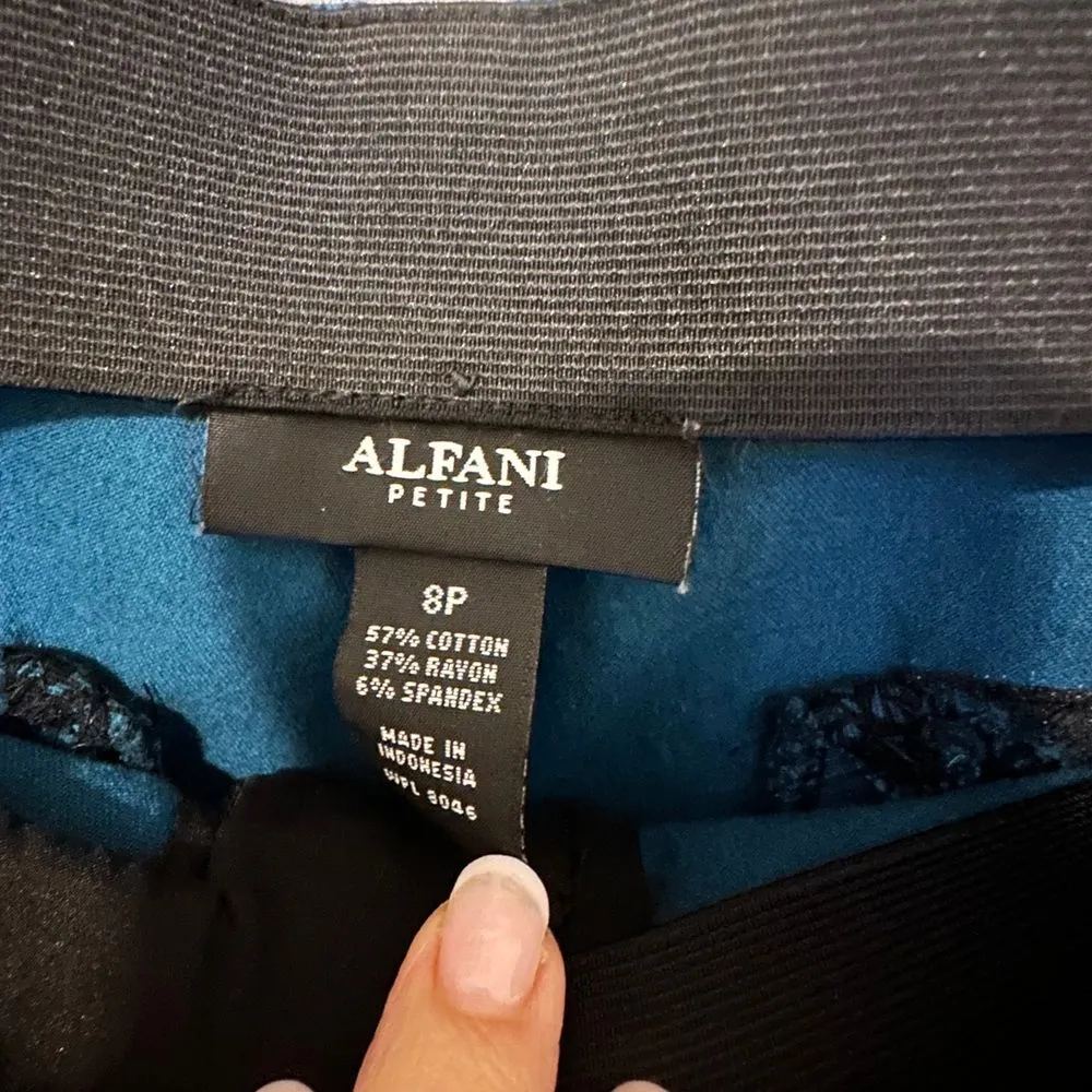 Alfani Pants Women 8p Blue Black Shell Pattern Knit Skinny Stretch Career Casual - Image 3