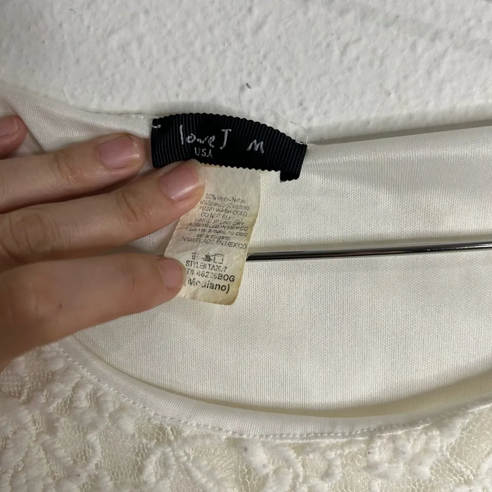 Romantic White Lace Overlay Blouse Satin Ruched Hem Love J Size Med Dressy - Image 5