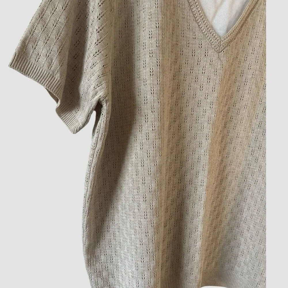 Alfred Dunner Knit Pullover Sweater Women’s XL Beige/White Short Sleeve Top NWT - Image 3