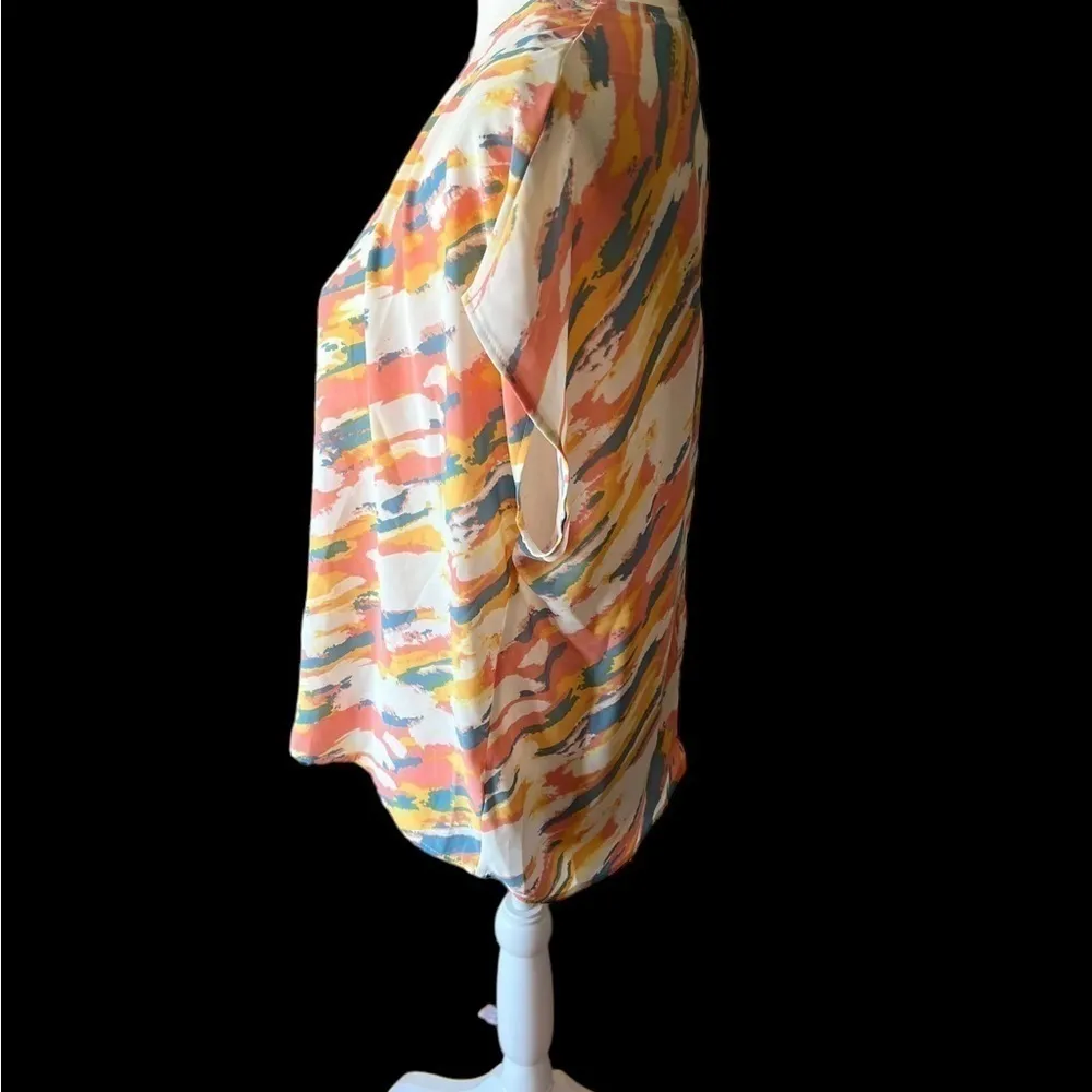 NEW Gilli Multicolor Abstract Print Short Sleeve‎ Blouse Orange - Image 2