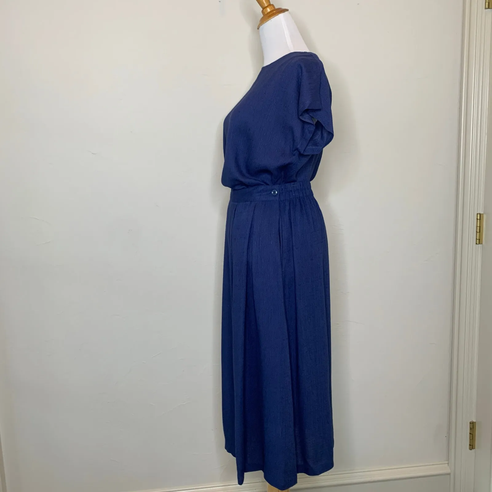 Vintage Blue Skirt Top Matching Set Vintage Rayon Flax Small Size M - Image 3