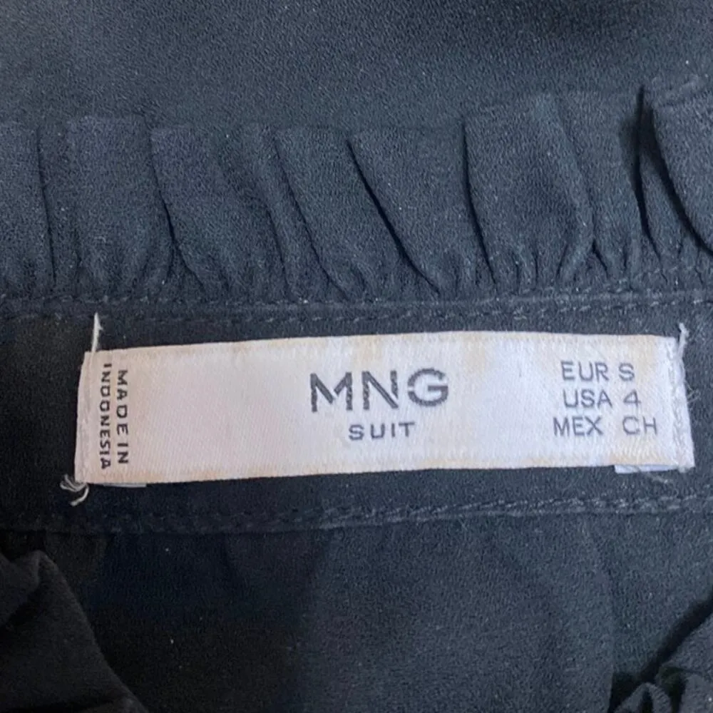 MNG Mango Black Long Sleeve Keyhole Ruffle Button Down Blouse Shirt Top Size 4 - Image 3