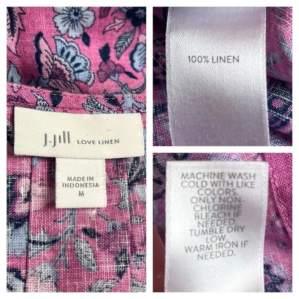 J. Jill Love Linen Shift Swing Dress V-neck Pink Blue Floral Women’s Size Medium - Image 13