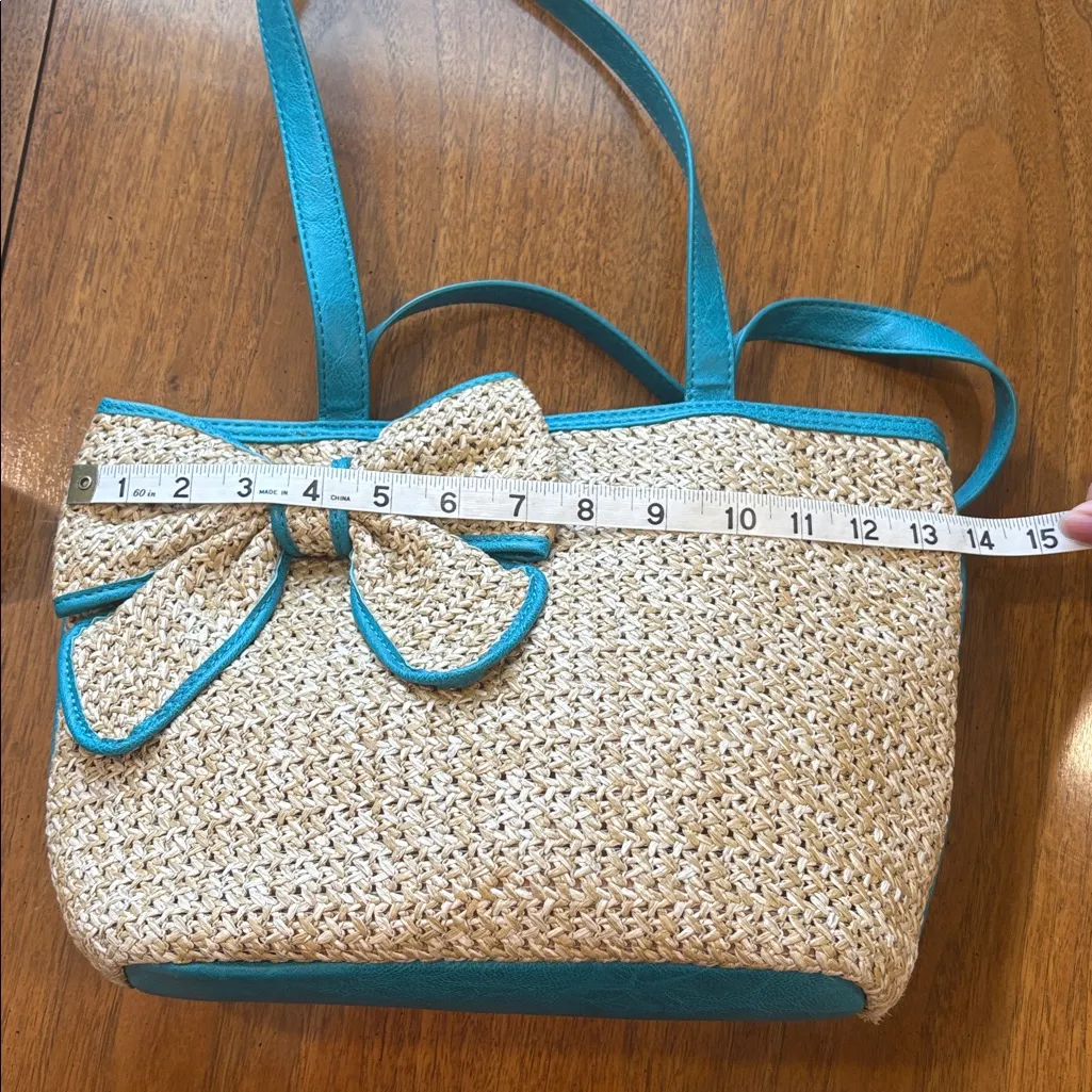Y2K Woven Tote Bag with Bow Tan - Image 5