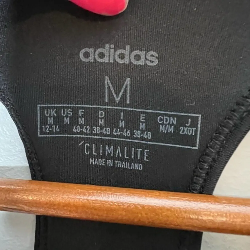 Adidas Black Logo CLIMALITE Racerback Sports Bra spell out athletic size medium - Image 2