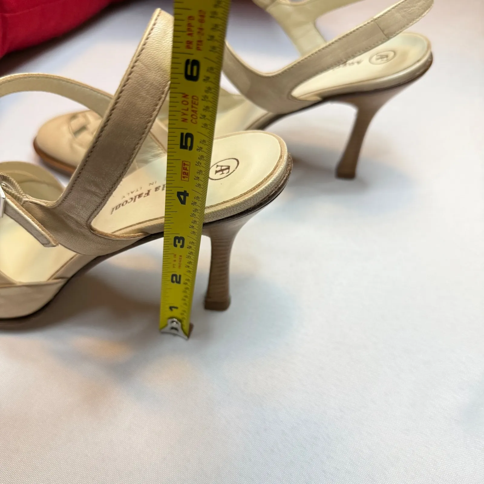 Angela Falconi Vintage Beige Woven Italian Made Leather Slingback Heels Size 39 Tan - Image 10