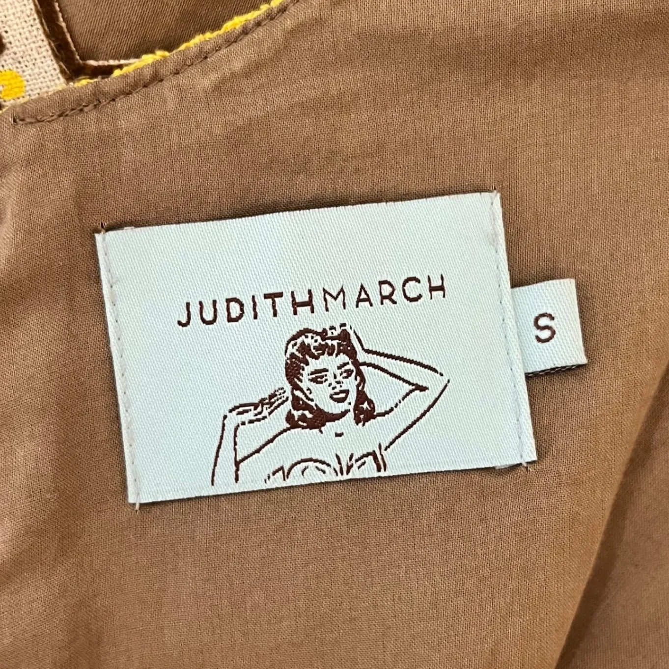 Judith‎ March Mini Dress Yellow Brown Embroidered Crocheted Size Small - Image 7