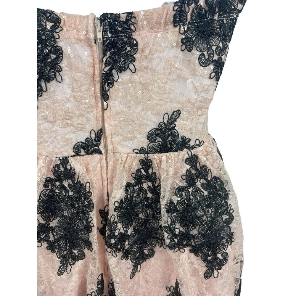 Trixie Pink Blk Sequined Floral Strapless Fit & Flare Party Formal Dress 3 NWT Size undefined - Image 5