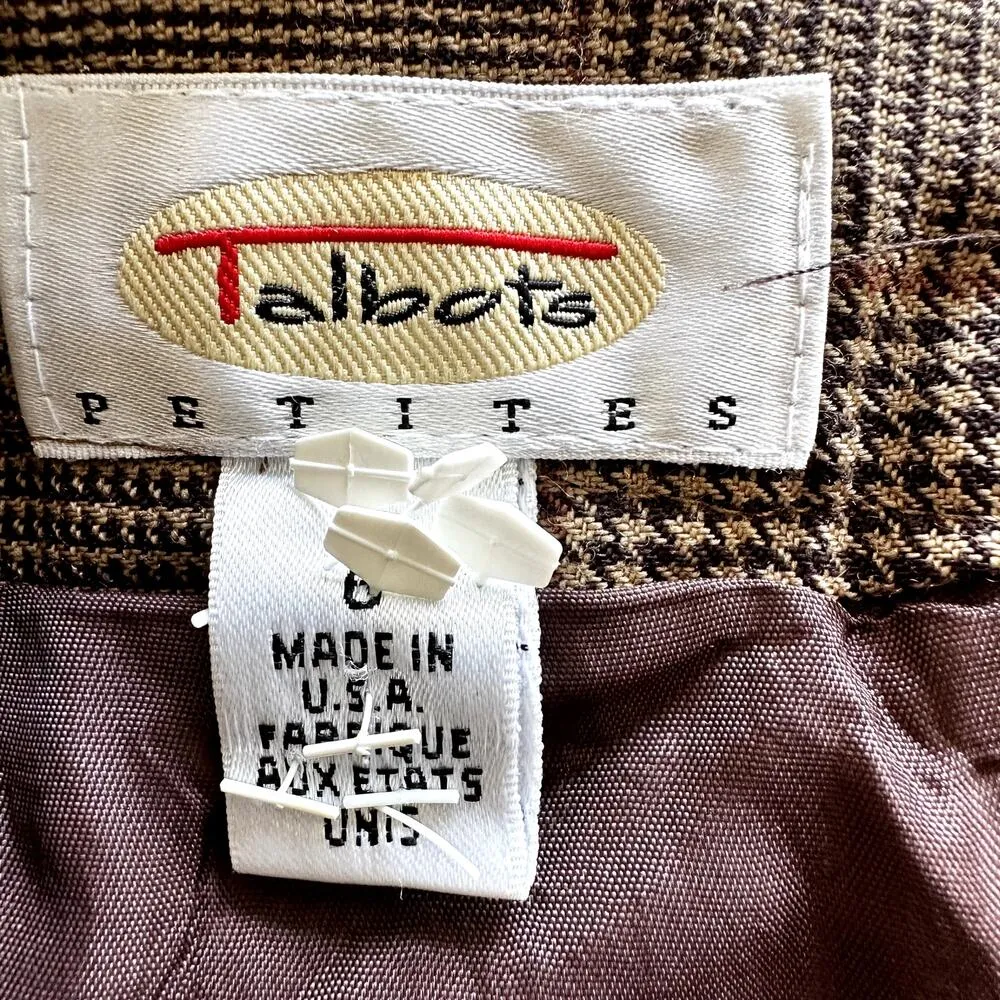VTG Talbots Midi Straight Skirt Houndstooth Belt Loop Back Slit Wool Brown 6 - Image 4
