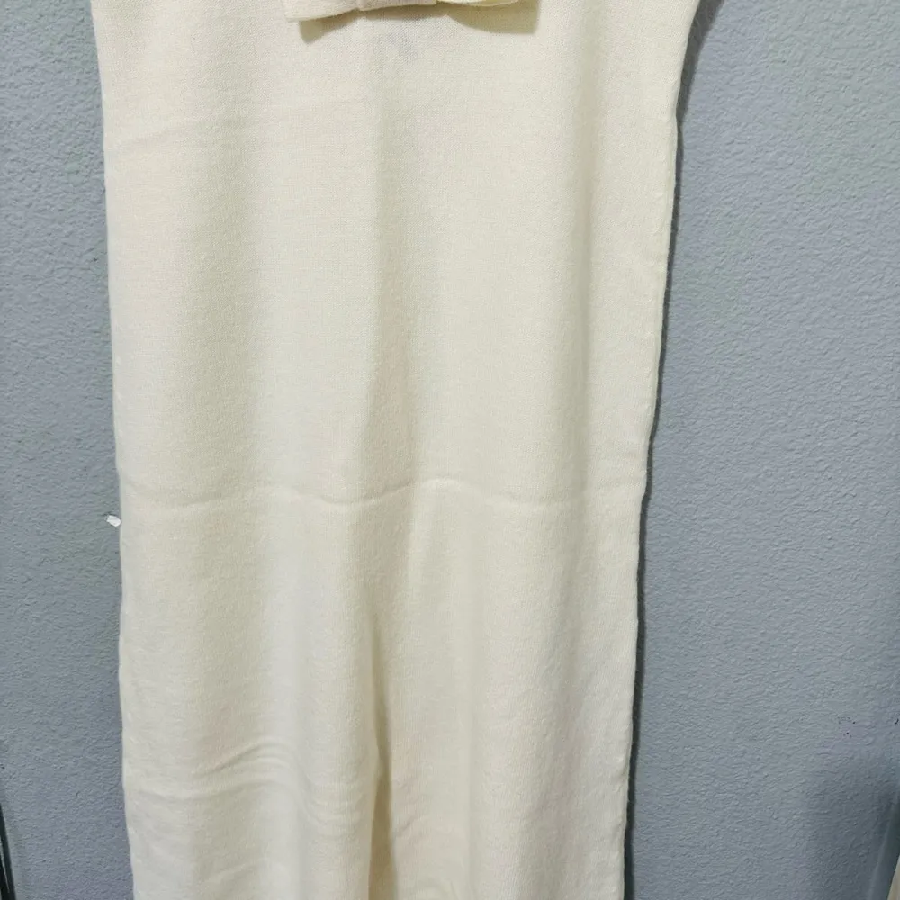 Zara Women Ecru Sleeveless Back Tie 100% Wool Midi Round Neck Cozy Dress Sz M - Image 12