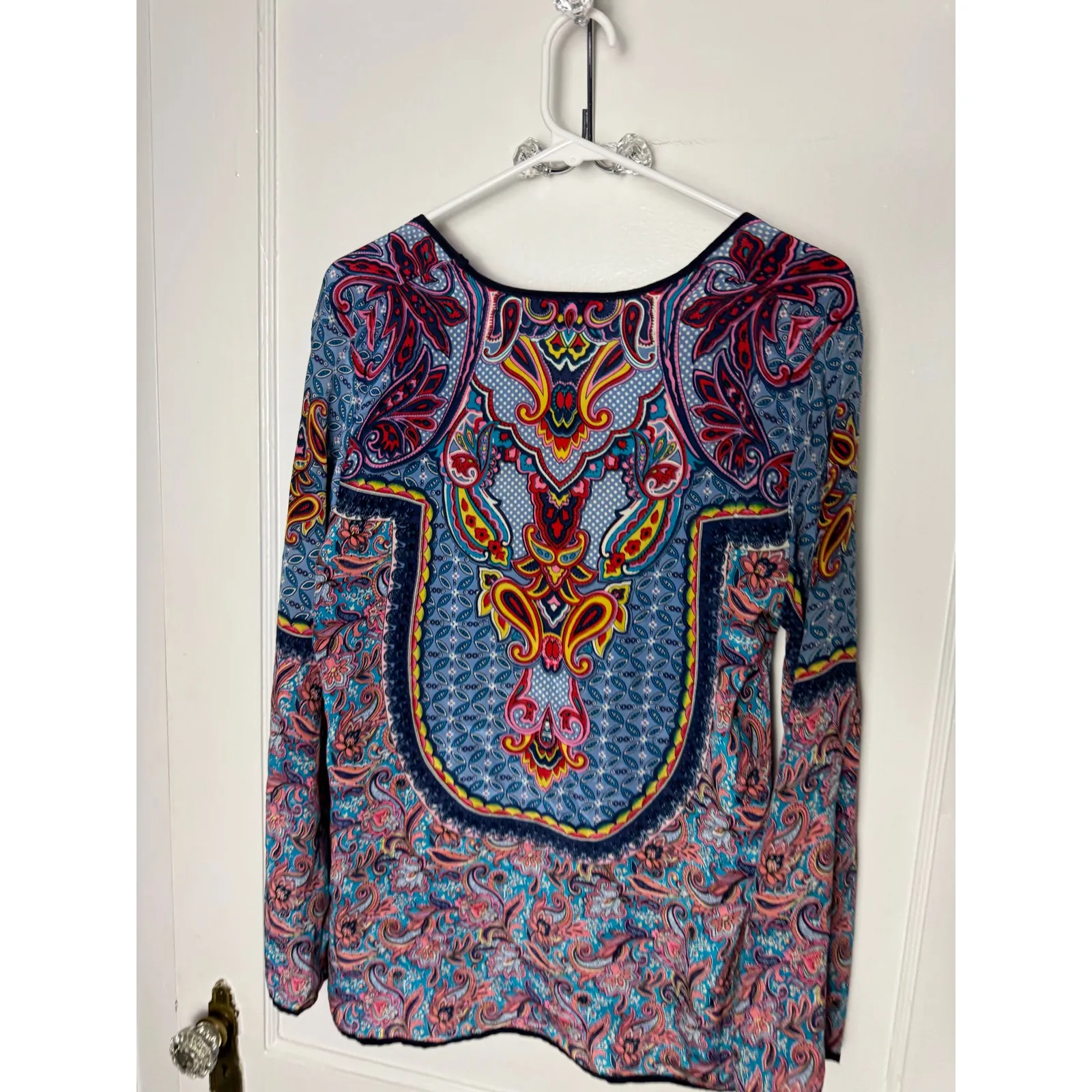Tolani Women's Silk Boho Chic Floral Paisley Long Sleeve Blouse Top Women's SM - Image 4