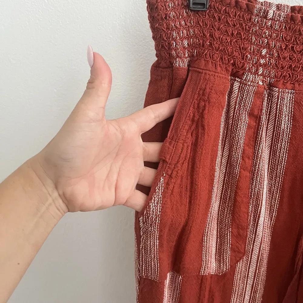 Sincerely Jules Linen Pants MEDIUM Striped Roll Tab Hem Cuffed Boho Smoked Orange - Image 7