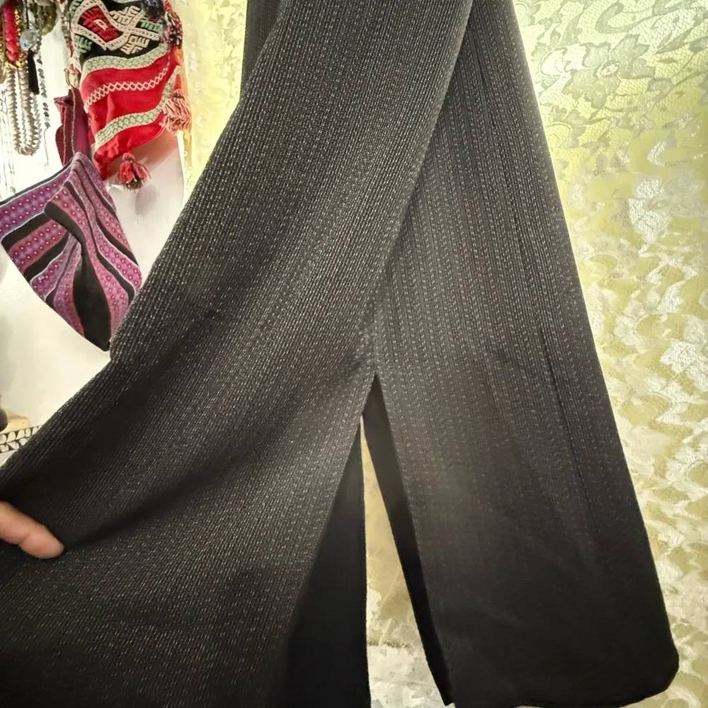 Vintage Carole Little Black Maxi Dress with Patterned Trim overall S/M slits Size 8 - Image 7