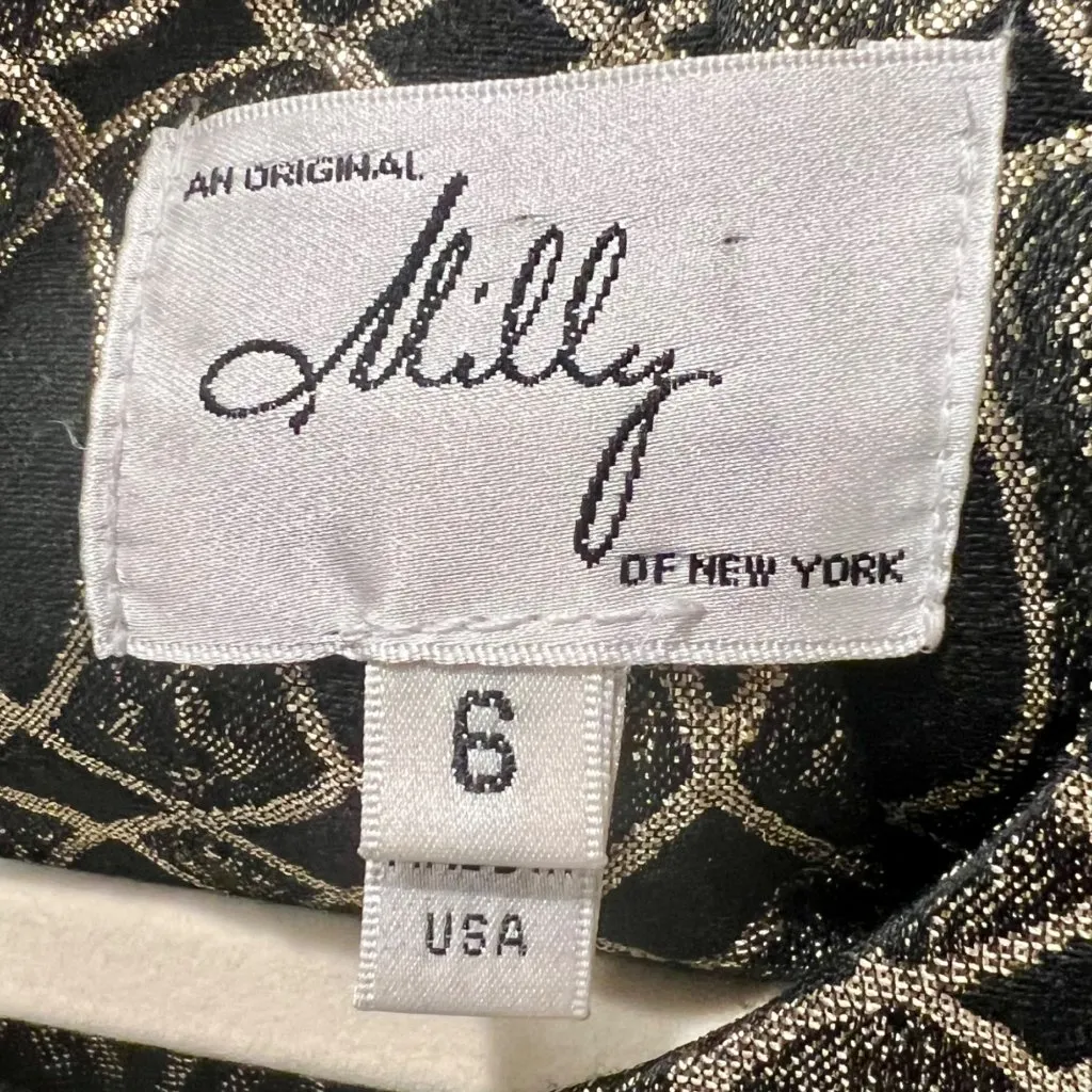 Milly Black Gold Metallic Geometric Sheath Cocktail Dress Size 6 Tailored Party - Image 8