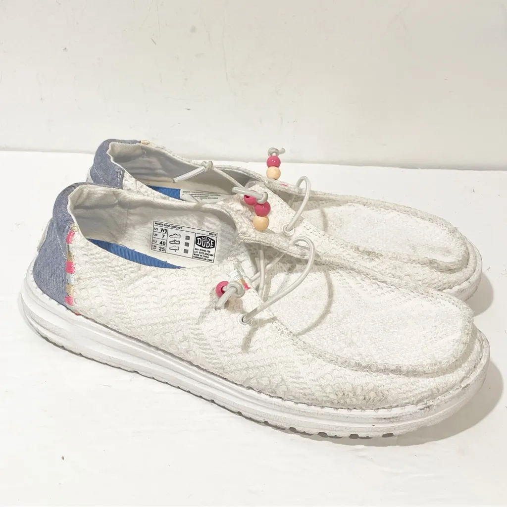 Hey Dude Wendy Womens‎ Size 9 White Boho Crochet Casual Shoes Slip On - Image 3