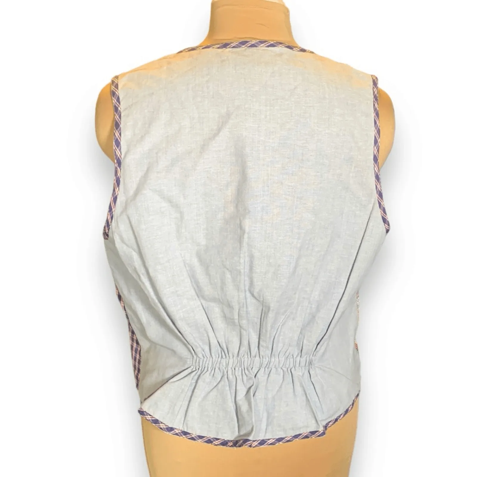 Vintage Patchwork Vest Red White Blue Gingham Heart Duck Print Folk Art Cottage Size L - Image 6