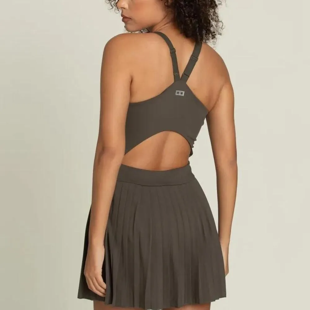 GOLD HINGE Army Green Y Back Adjustable Pleated Dress size s nwt - Image 2