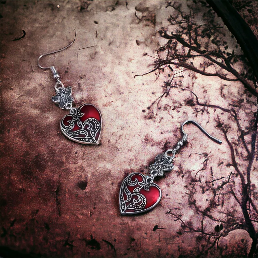 1 Pair Gothic Retro Style‎ Punk Butterfly Red Heart - Image 2