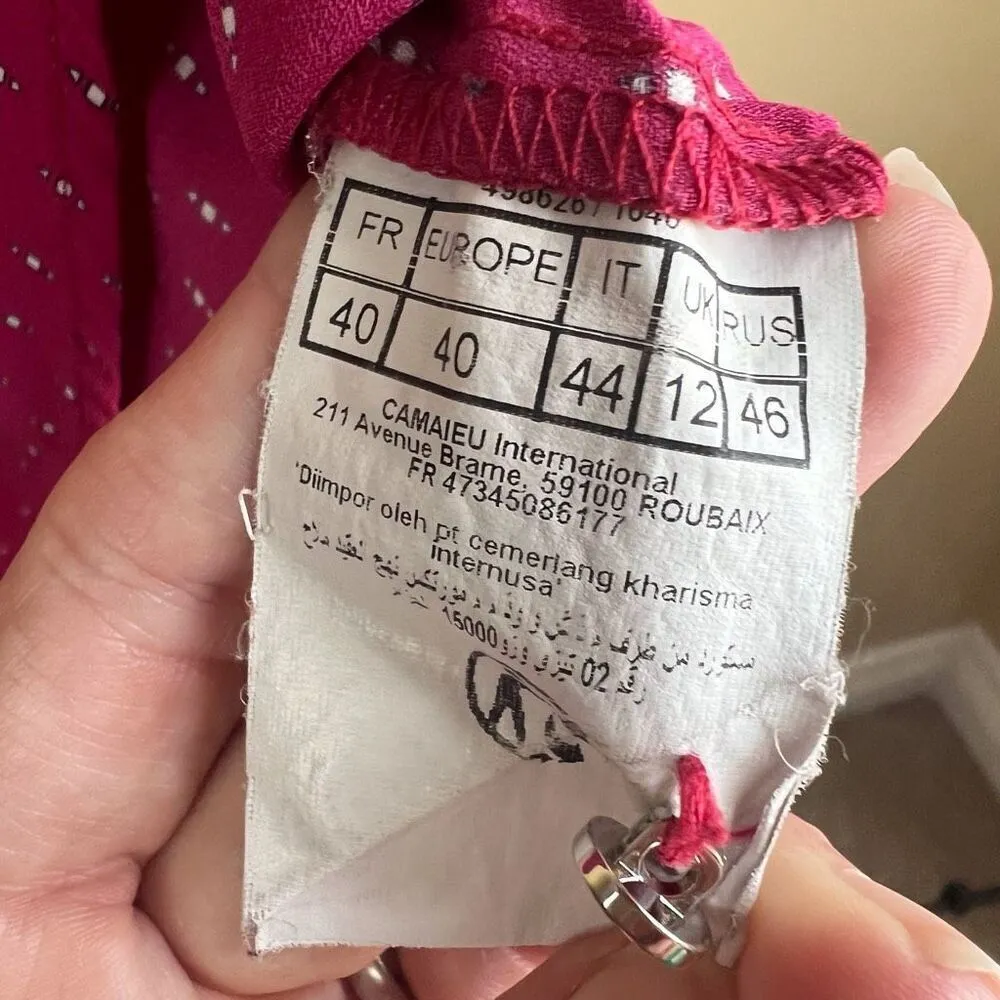 Camaieu Womens Printed‎ Flowy Blouse Pink Size 8 Work Career Wear - Image 3