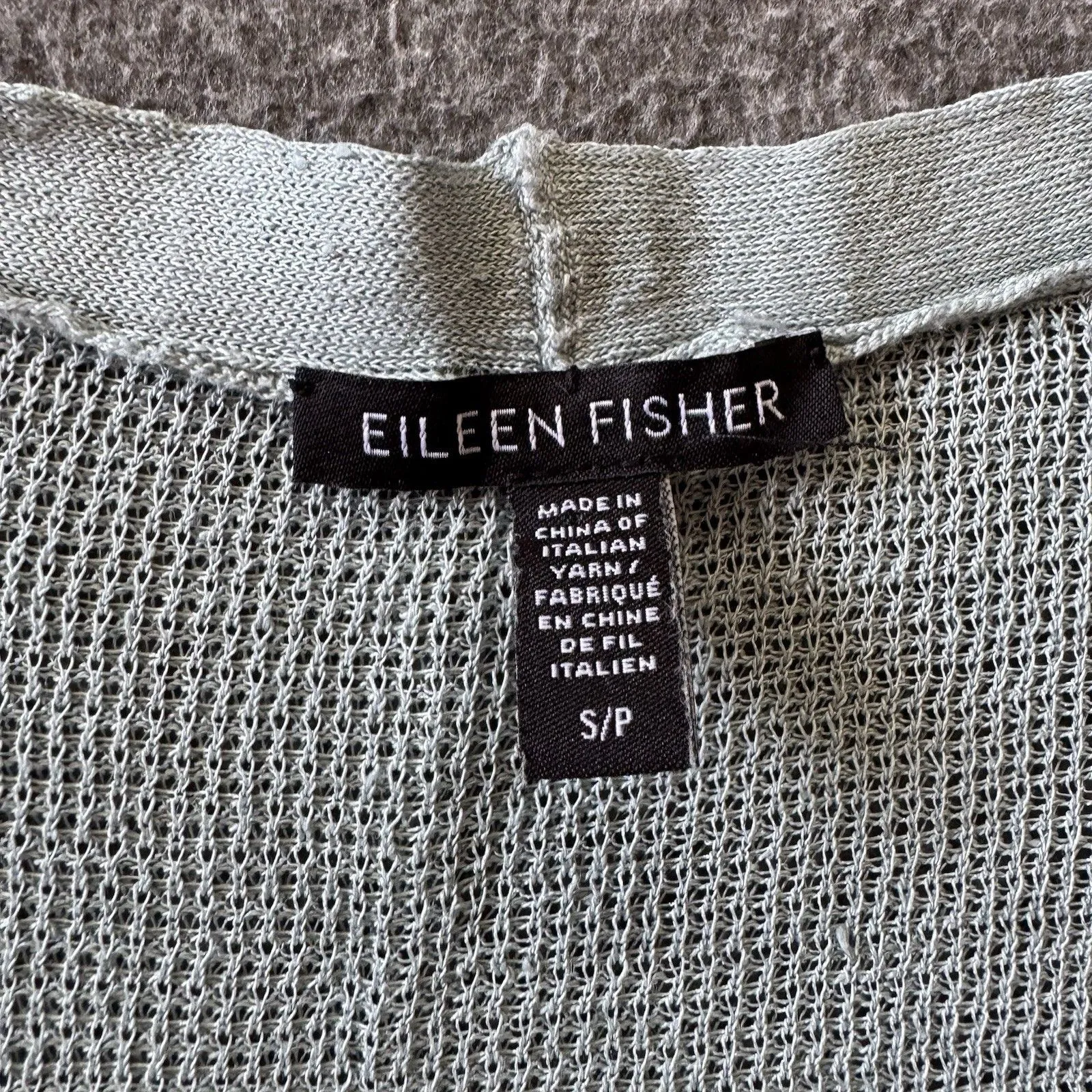 EILEEN FISHER Fine Organic Linen Crepe Knit Cropped Cardigan Light Blue Women S - Image 3