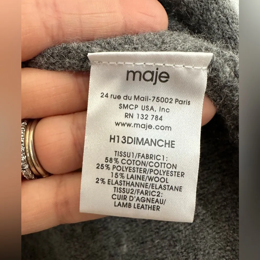 Maje gray black Leather Sleeve Cardigan wool blend Sweater size 1 / Small - Image 5