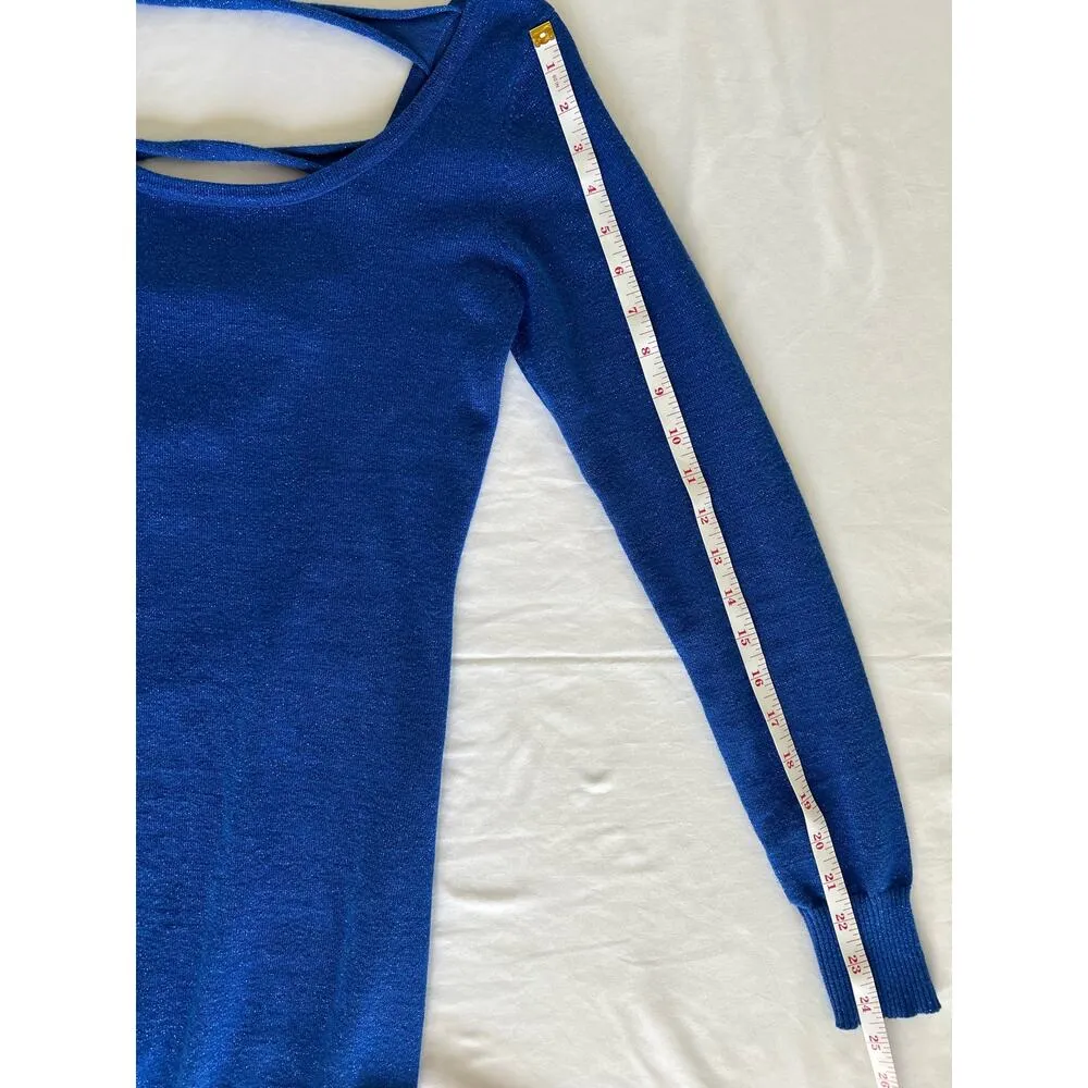 Body Central Cobalt Blue Sweater Open Back Metallic Long Sleeve Dress Size Small - Image 8
