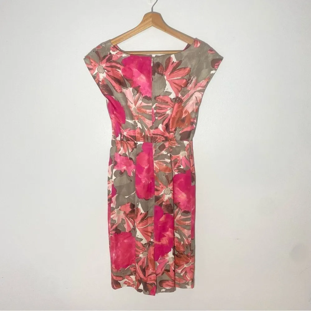 Banana Republic Mad Men Floral Midi Length Linen Blend Sheath Dress - Image 3