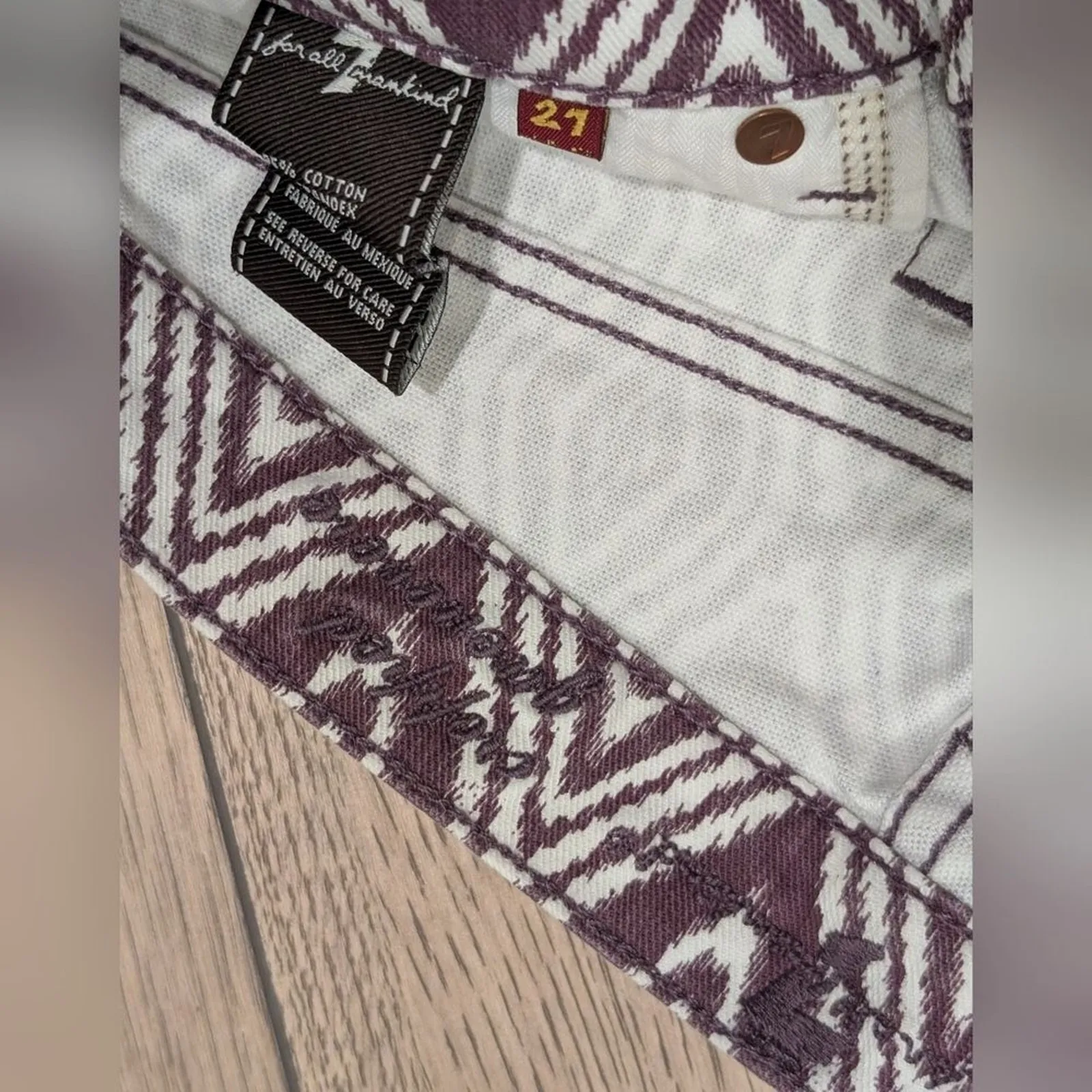 7 FOR ALL MANKIND Cropped Gwenevere JEANS Womens 27 Plum IKAT Print Ankle Skinny - Image 8