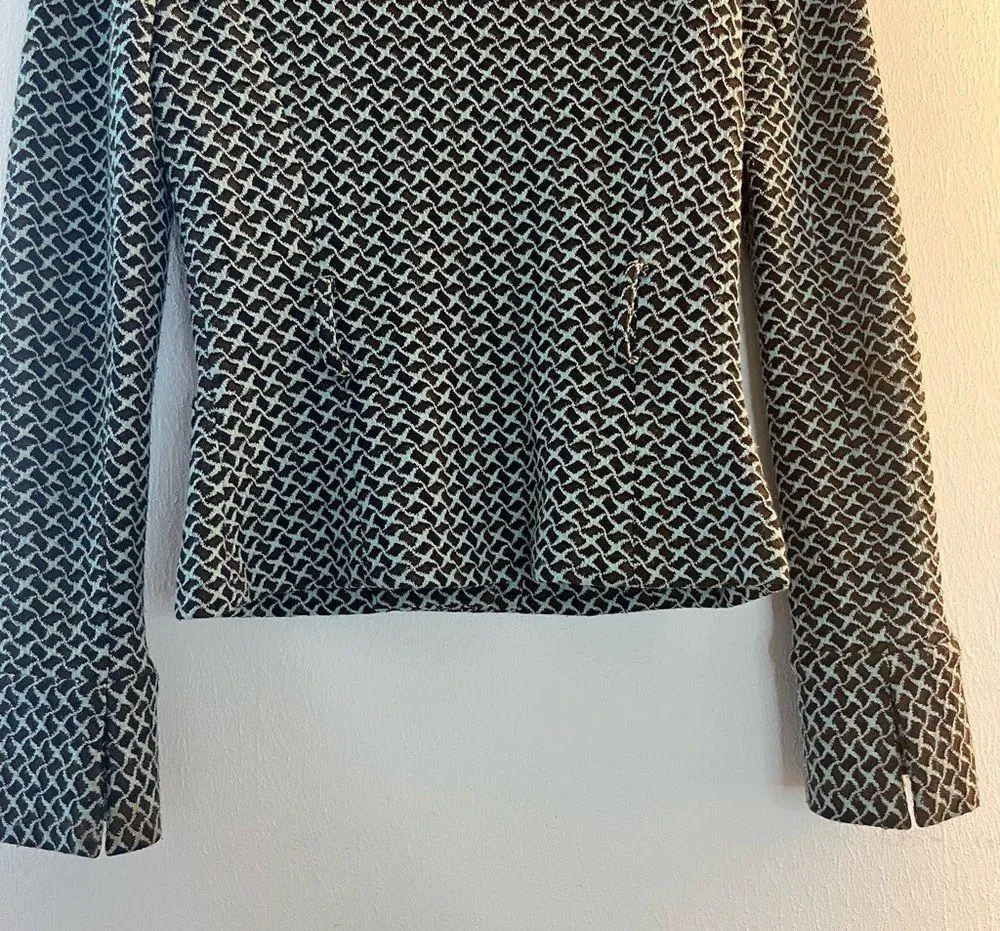 Diane von Furstenberg Jacket Teal & Grey Patterned Belted Blazer Sz 2 GUC - Image 10