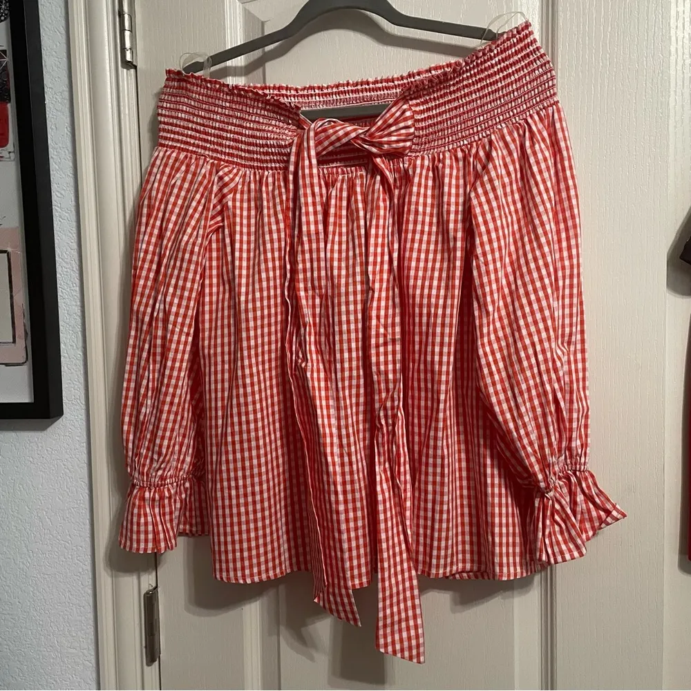 NWT Soprano Orange Gingham Off the Shoulder Blouse - Image 5