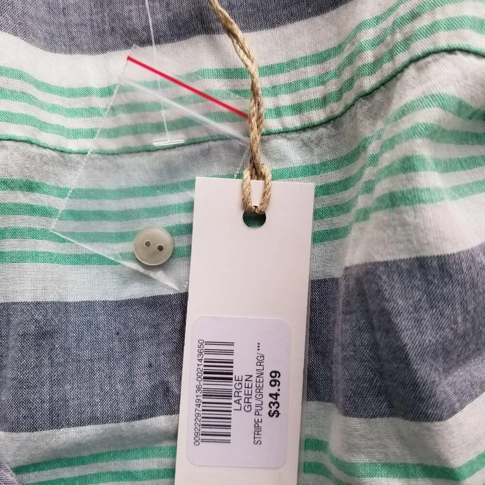 Natural Reflections Womens Large Green & Grey Striped Button-Down Shirt - Image 2