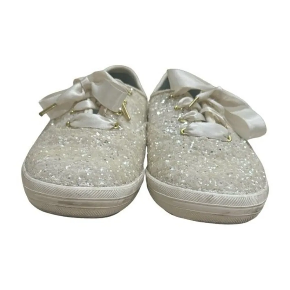 Kate SpadeXKeds White & Ivory Bridal Sparkle Embellished Sneakers Women’s Size 8 - Image 4