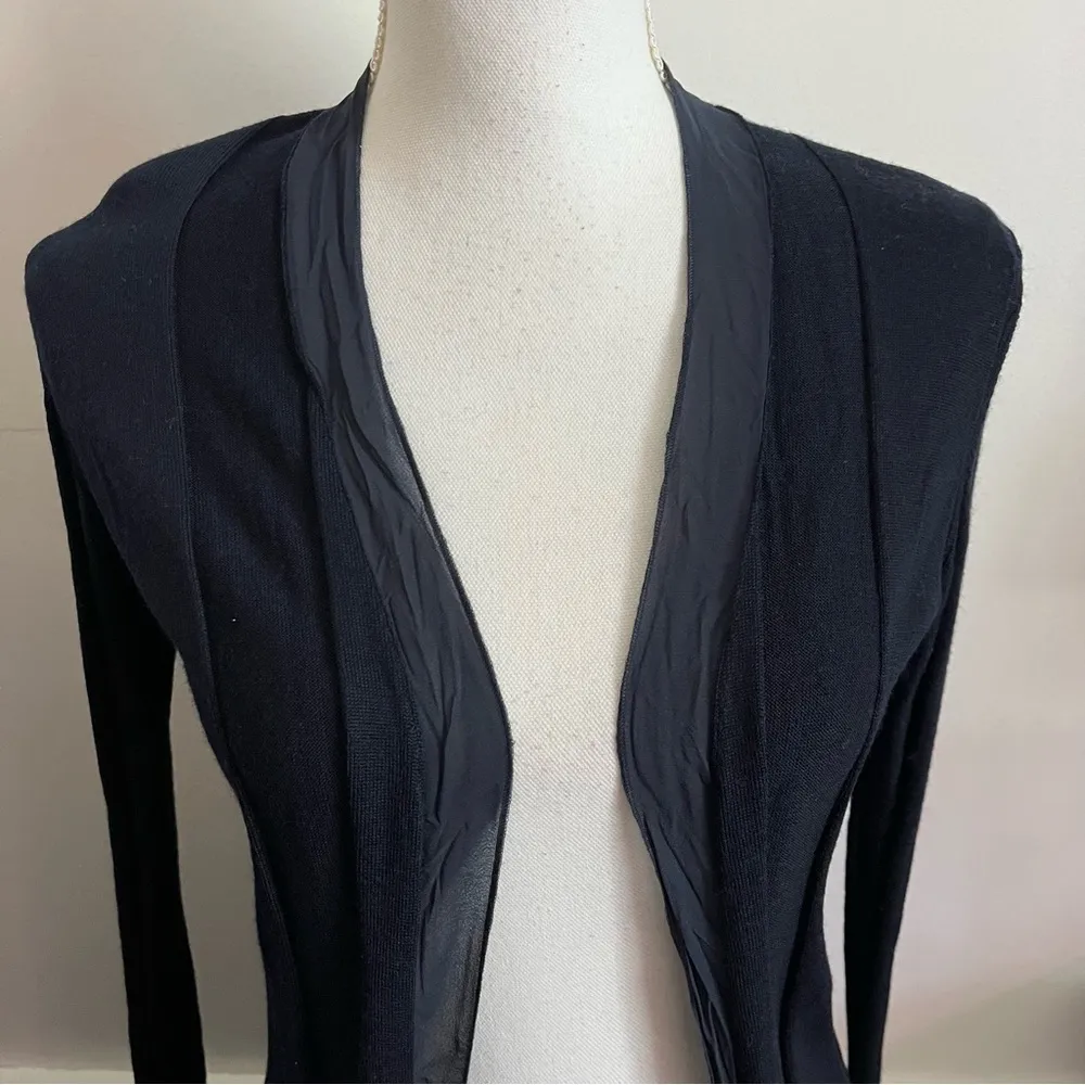 Theory • Navy Wool Silk Long Duster Cardigan Crepe De Chine - Image 4