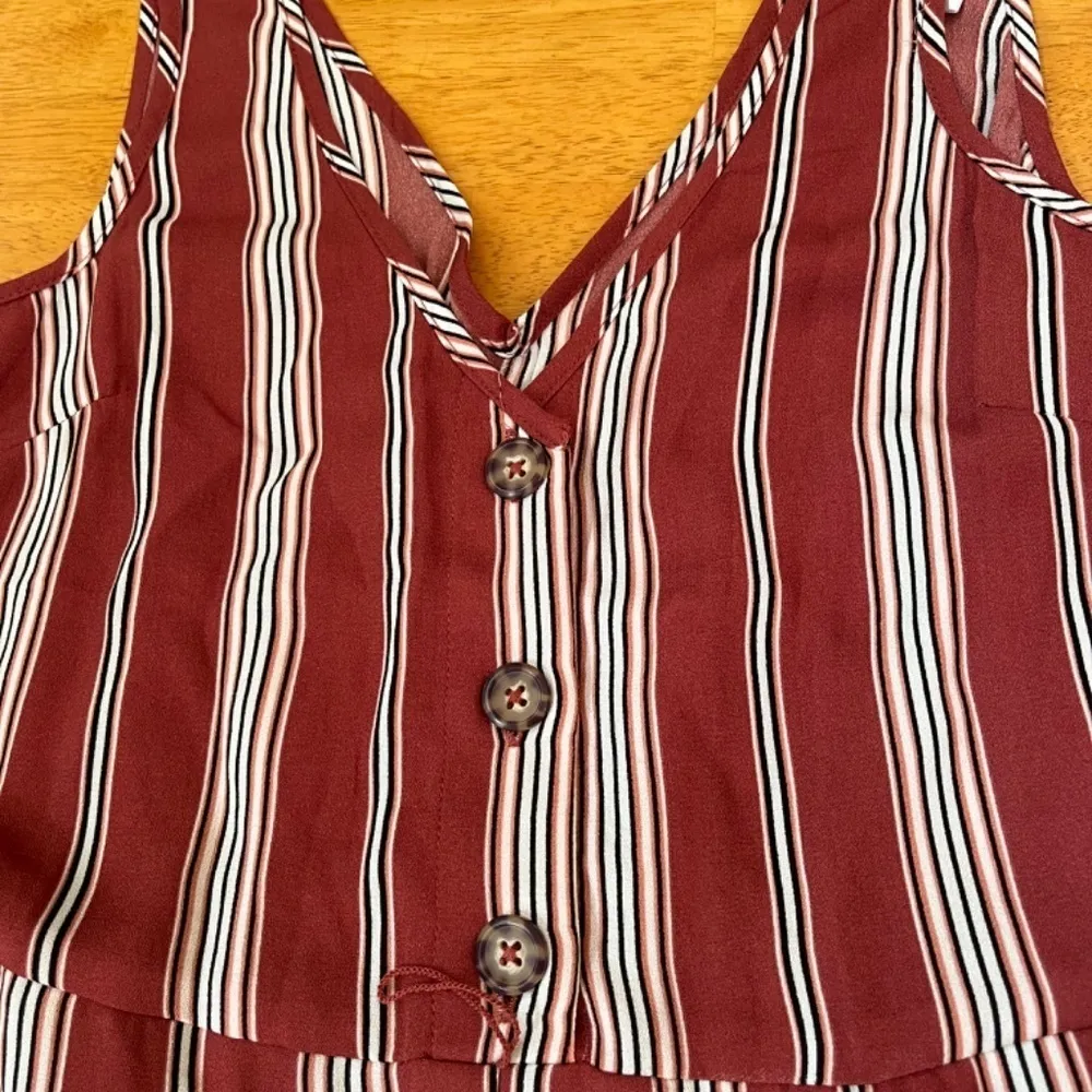 Jumpsuit Cinnamon Striped V Neck Sleeveless‎ Summer Casual Wide Leg, Size XS S - Image 4