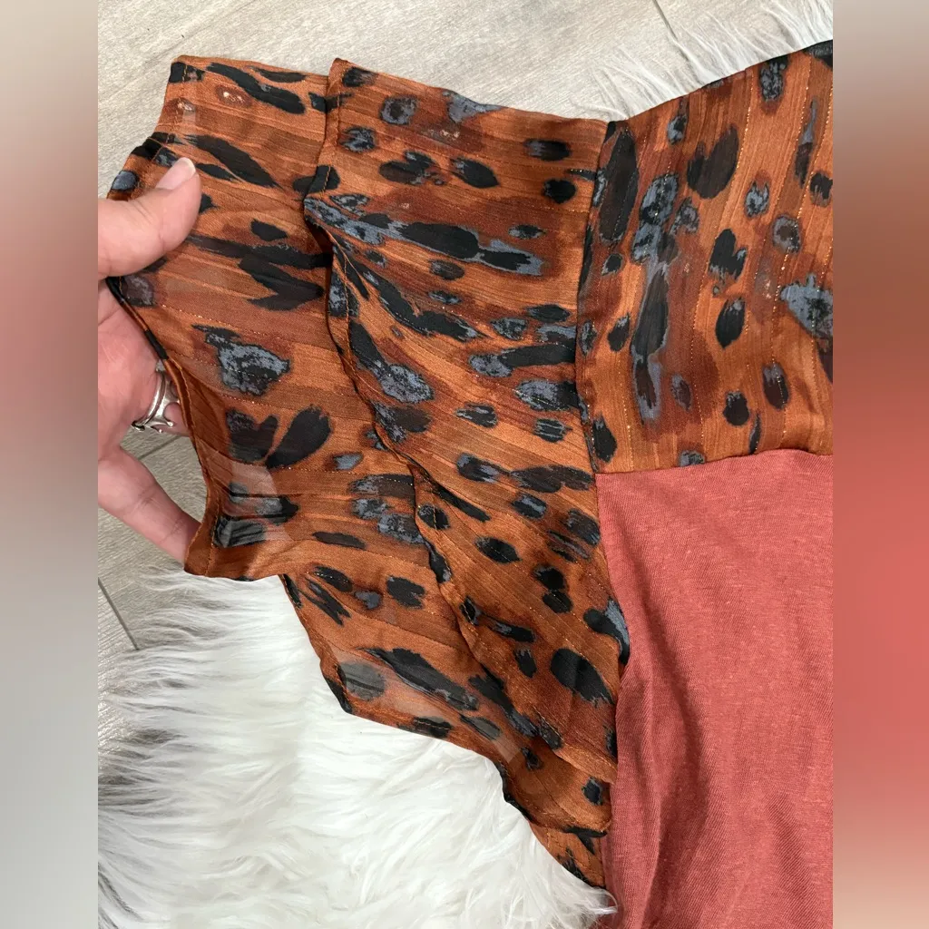 Umgee Leopard Print Dress with Brown and Beige Size L - Image 4