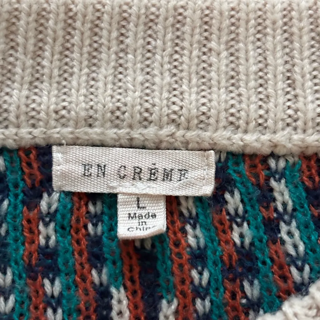 En Creme Aztec Print Multicolor Geometric Sweater Blue Size L - Image 6