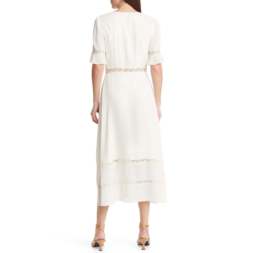 NWT Reformation Woodson in Ivory Lace Trim Midi Button Down Shirt Dress 14 - Image 11