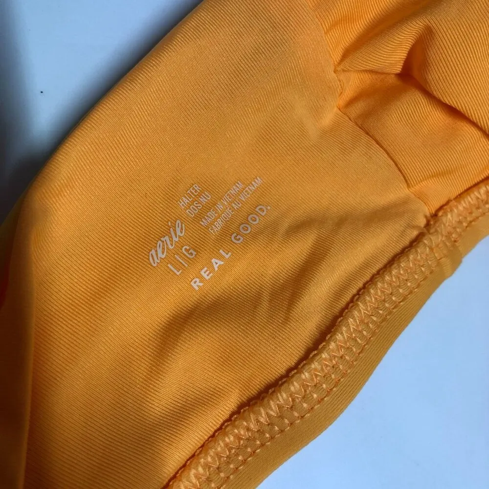 Aerie Swim Halter Bikini Top Keyhole Removable Cups Yellow L - Image 4